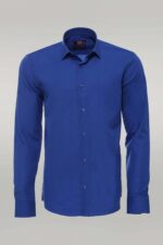 Plain Long Sleeves Indigo Blue Men Shirt