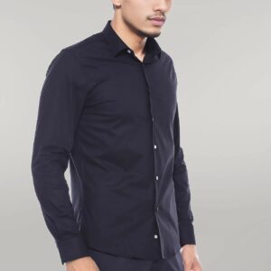 Plain Long Sleeves Regular Fit Black Men Shirt - Wessi