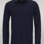 Plain Long Sleeves Regular Fit Navy Blue Men Shirt - Wessi