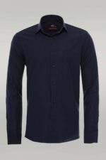 Plain Long Sleeves Regular Fit Navy Blue Men Shirt