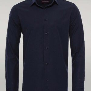 Plain Long Sleeves Regular Fit Navy Blue Men Shirt - Wessi