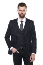 Plain Navy Blue Blazer Vest Set