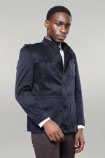 Plain Navy Blue Men Short Coat