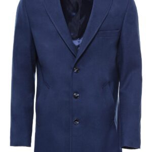 Plain Peak Lapel 3 Buttons Blue Men Coat - Wessi