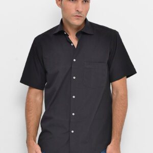 Plain Short Sleeves Black Men Shirt - Wessi