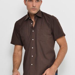 Plain Short Sleeves Brown Men Shirt - Wessi