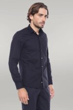 Plain Slim Fit Black Men Lumberjack Shirt