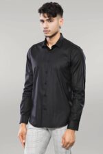 Plain Slim Fit Black Men Shirt