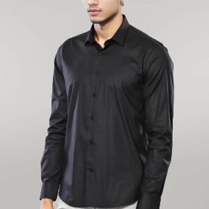 Plain Slim Fit Black Men Shirt - Wessi
