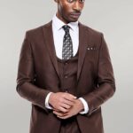 Plain Slim Fit Brown Men Suit - Wessi