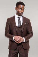 Plain Slim Fit Brown Men Suit