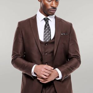 Plain Slim Fit Brown Men Suit - Wessi