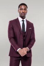 Plain Slim Fit Burgundy Men Suit