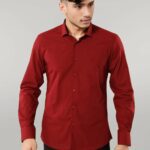 Plain Slim Fit Claret Red Men Shirt - Wessi