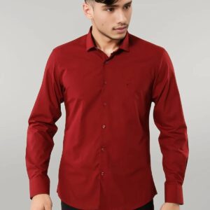 Plain Slim Fit Claret Red Men Shirt - Wessi