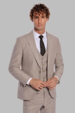 Plain Slim Fit Light Brown Men Suit