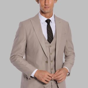 Plain Slim Fit Light Brown Men Suit - Wessi