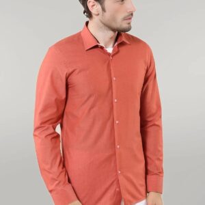 Plain Slim Fit Long Sleeves Salmon Color Men Shirt - Wessi