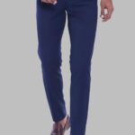 Plain Slim Fit Navy Blue Men Pants - Wessi