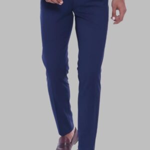 Plain Slim Fit Navy Blue Men Pants - Wessi