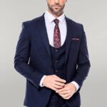 Plain Slim Fit Navy Blue Men Suit - Wessi