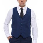 Plain Slim Fit Navy Blue Men Vest - Wessi