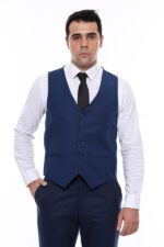 Plain Slim Fit Navy Blue Men Vest