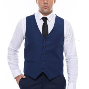 Plain Slim Fit Navy Blue Men Vest - Wessi