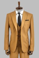 Plain Slim Fit Tan Men Suit