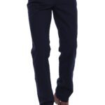 Plain Suede Flap Pockets Cotton Navy Blue Men Pants - Wessi