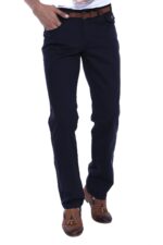 Plain Suede Flap Pockets Cotton Navy Blue Men Pants