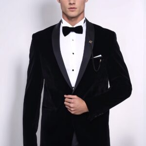 Plain Velvet Black Blazer | Wessi