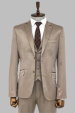 Plain Vested Light Brown Men Suit