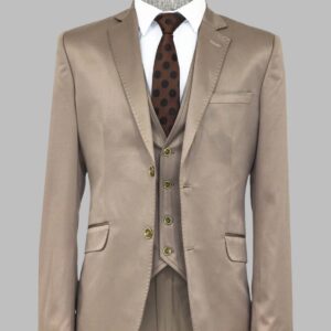 Plain Vested Light Brown Men Suit - Wessi