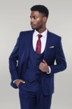 Plain Vested Navy Blue Men's Suit