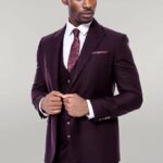Plain Wide Lapel Burgundy Men Suit - Wessi