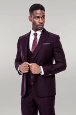Plain Wide Lapel Burgundy Men Suit