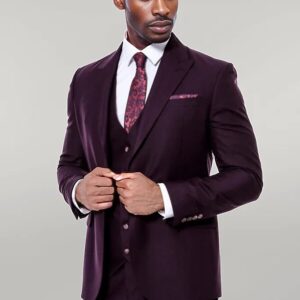 Plain Wide Lapel Burgundy Men Suit - Wessi