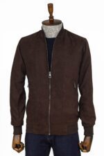 Plain Zippered Pockets Brown Men Bomber Coat