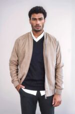 Plain-Zippered-Pockets-Cream-Men-Bomber-Coat-Wessi-3