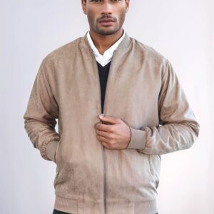 Plain Zippered Pockets Cream Men Bomber Coat - Wessi