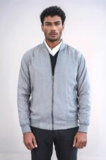 Plain-Zippered-Pockets-Grey-Men-Bomber-Coat-Wessi-1