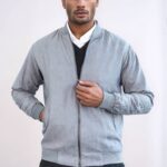 Plain Zippered Pockets Grey Men Bomber Coat - Wessi