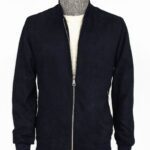 Plain Zippered Pockets Navy Blue Men Bomber Coat - Wessi