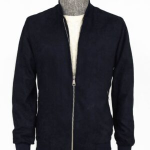 Plain Zippered Pockets Navy Blue Men Bomber Coat - Wessi