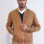 Plain Zippered Pockets Tan Men Bomber Coat - Wessi