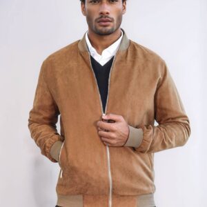 Plain Zippered Pockets Tan Men Bomber Coat - Wessi