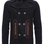 Pocket Edge Embroidered 6 Buttons Brown Coat-Wessi