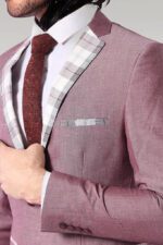 Pocket-and-Collar-Plaid-Mens-Linnen-Burgundy-Blazer-Wessi-1