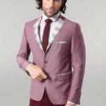 Pocket and Collar Plaid Mens Linnen Burgundy Blazer - Wessi